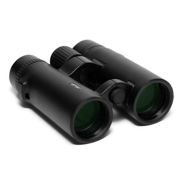 10x42 Binoculars with rubber-coated exterior, Hoya multi-coated lenses, smooth focus dial, and waterproof fog-proof design.