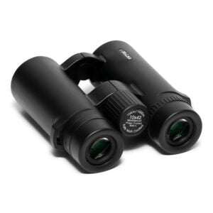 10×42 Binoculars with Hoya lenses, multi-coated optics, rubber black matte exterior, and smooth focus wheel for clear viewing in low light conditions
