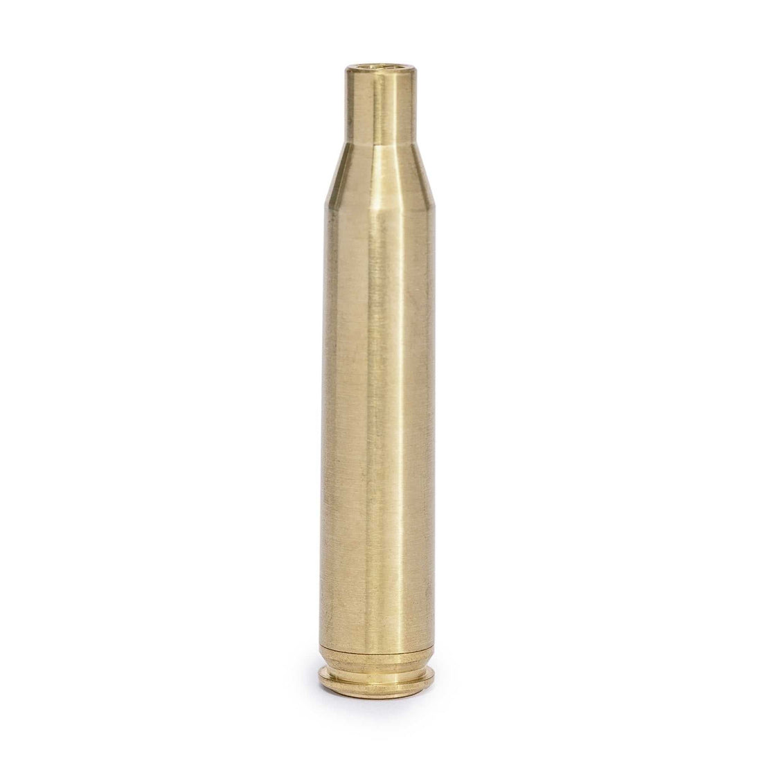 Red 30-06 25-06 270W brass laser boresight for firearm sighting with visible red laser dot.