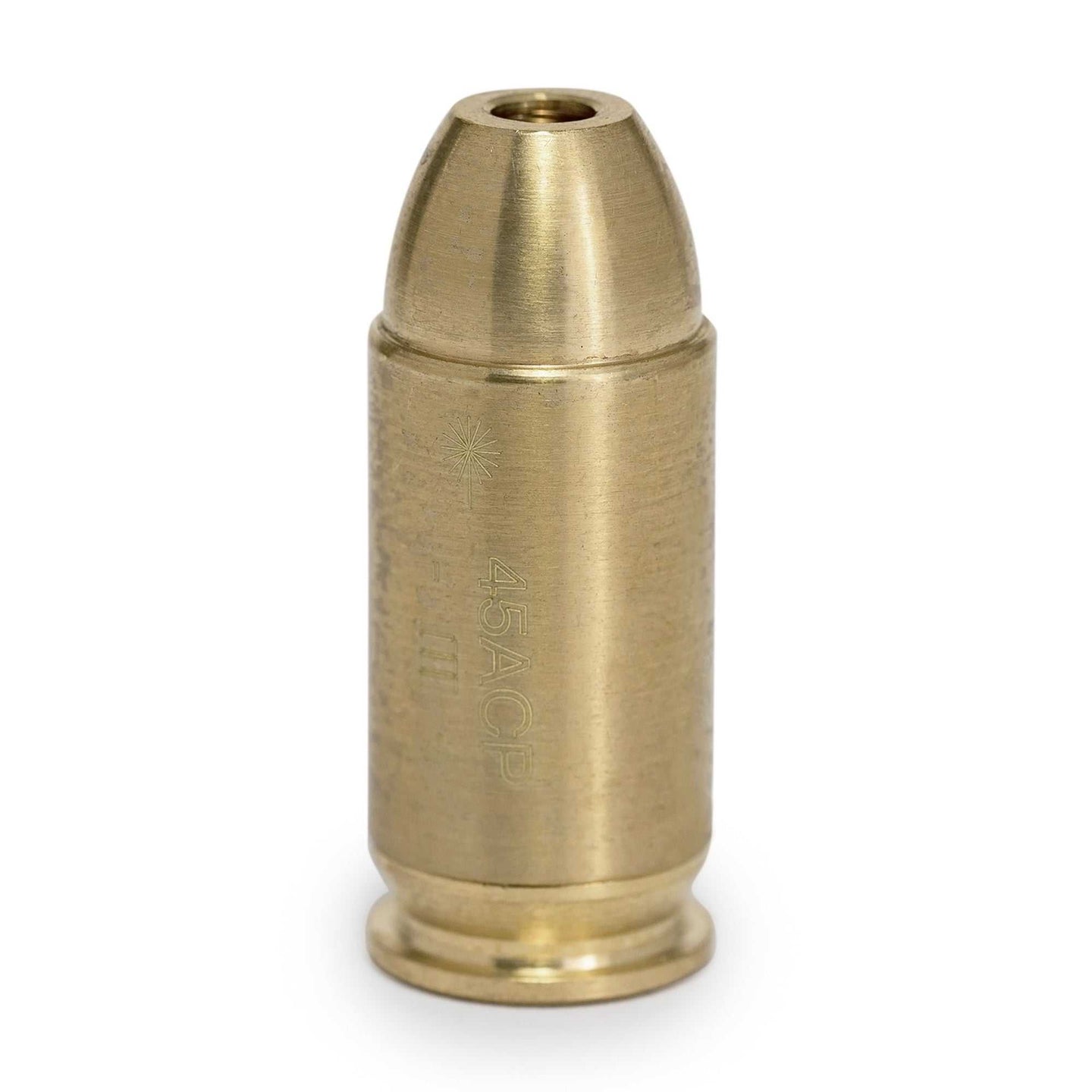 Brass red laser boresight for .45 ACP cartridge for precise firearm sighting and calibration