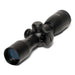 Matte black 4x32 crossbow scope with red and green illumination, ring mounts, and dust covers.