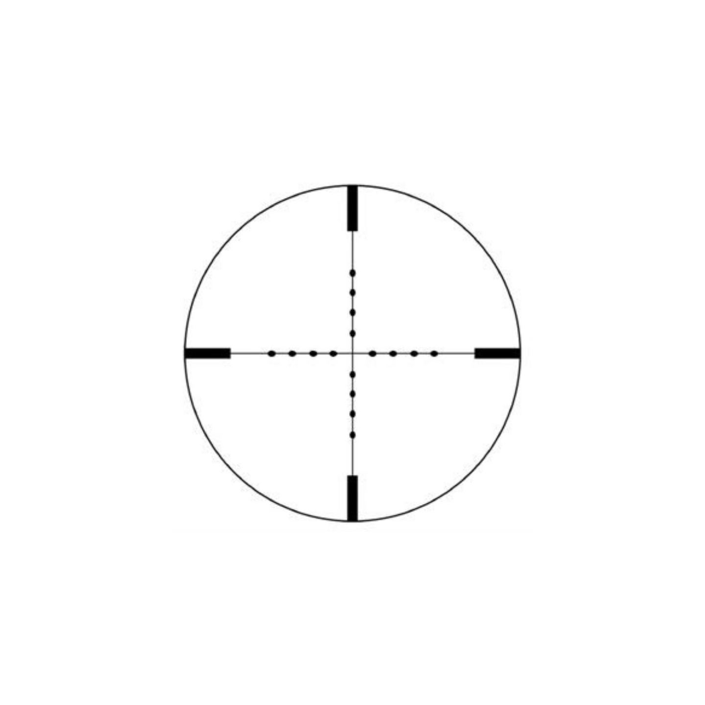 Mil-Dot reticle view of 4x32MDG tactical rifle scope with crosshair and dot markings