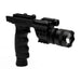 Vertical Foregrip Laser Flashlight Combo with matte black finish, 750 lumens flashlight, strobe function, and white LED pilot light for rifles.