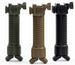 Spring loaded bipod foregrip available in black, OD green, and tan colors with tactical muzzle control and picatinny rail compatibility.