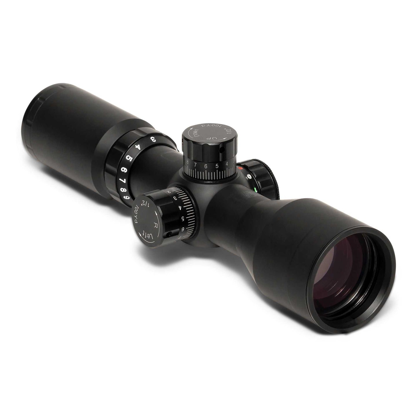 Compact 3-9x42 rifle scope with adjustable magnification, illuminated reticle, and picatinny mounts