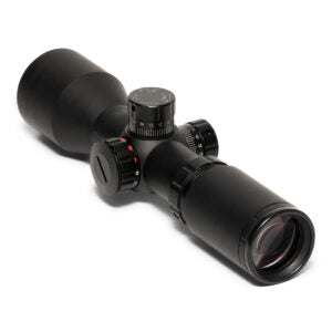 Compact 3-9x42 rifle scope with adjustable turrets and illuminated reticle options in red, green, and blue