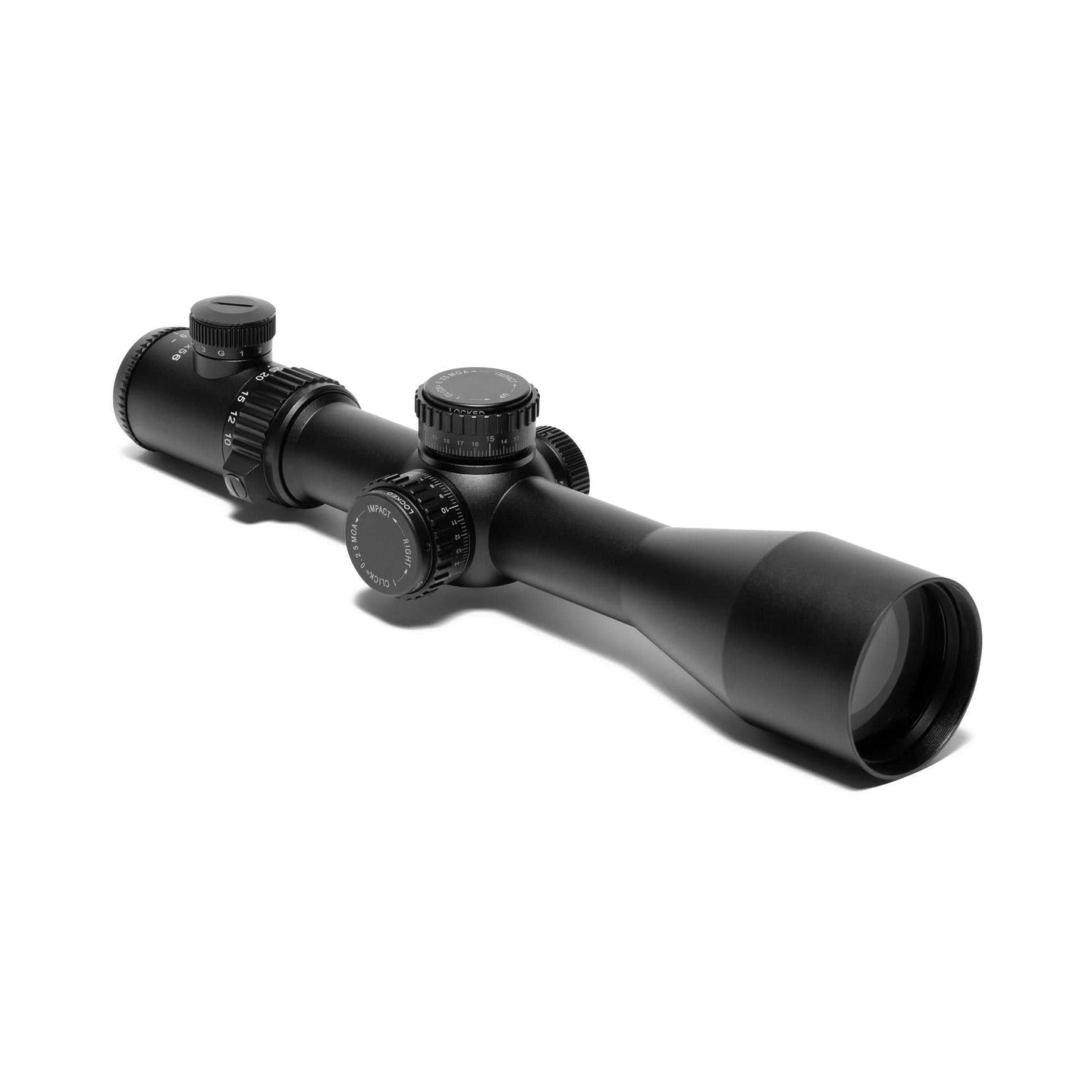 Elite Series 3.5-25x56 USA rifle scope with matte black finish, 35mm tube, 1/4 MOA turrets, fog proof, waterproof, and shockproof design.