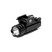 Black pistol tactical light with 230 lumens, quick-release mount, and strobe function for Picatinny rails