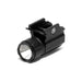 Compact black pistol tactical light with quick-release mount for picatinny