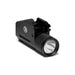 Compact black pistol tactical light with 500 lumens brightness and Picatinny rail mount and strobe feature