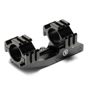 Black one-piece cantilever rifle mount with 1" and 30mm ring compatibility, featuring picatinny rails on top and side for accessories.