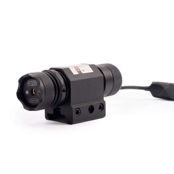 Rifle green laser sight with picatinny mount, matte black aluminum alloy body, and pressure switch for tactical rifles.