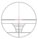 Tactical rifle scope reticle view with red illuminated rangefinder and mil-dot markings for 6-24x50 magnification scope