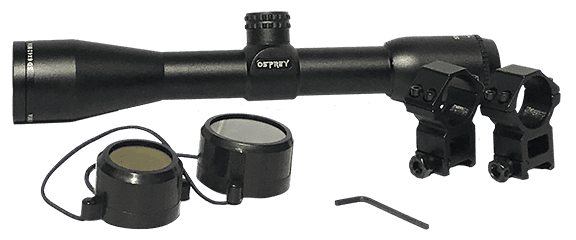 Black matte Osprey 6x42 MOA rifle scope with ring mounts and