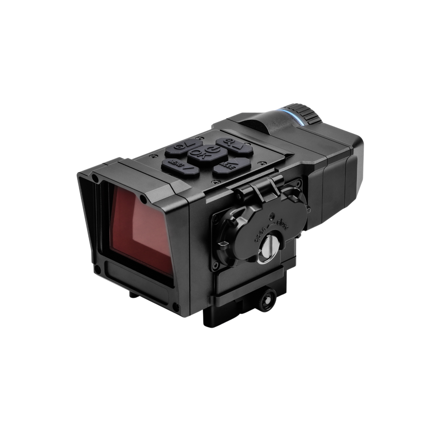 Close-up of Osprey thermal rifle scope optic designed for nighttime hunting.