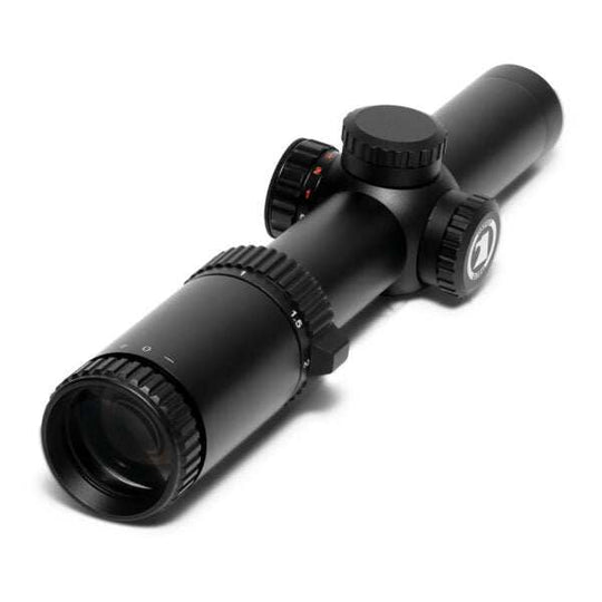 Osprey Global 1-4x24 rifle scope with tri-color illuminated Mil-Dot reticle and matte black finish