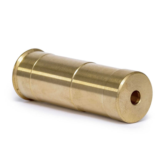 Red 12 gauge boresight laser cartridge with brass construction for precise firearm sighting