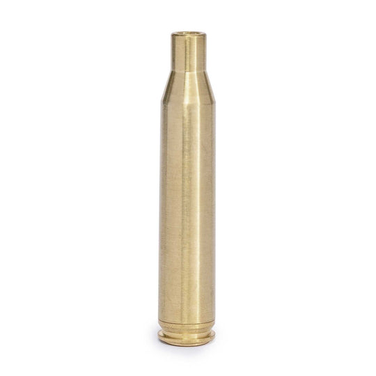 Red 30-06 25-06 270W brass laser boresight for firearm sighting with visible red laser dot.