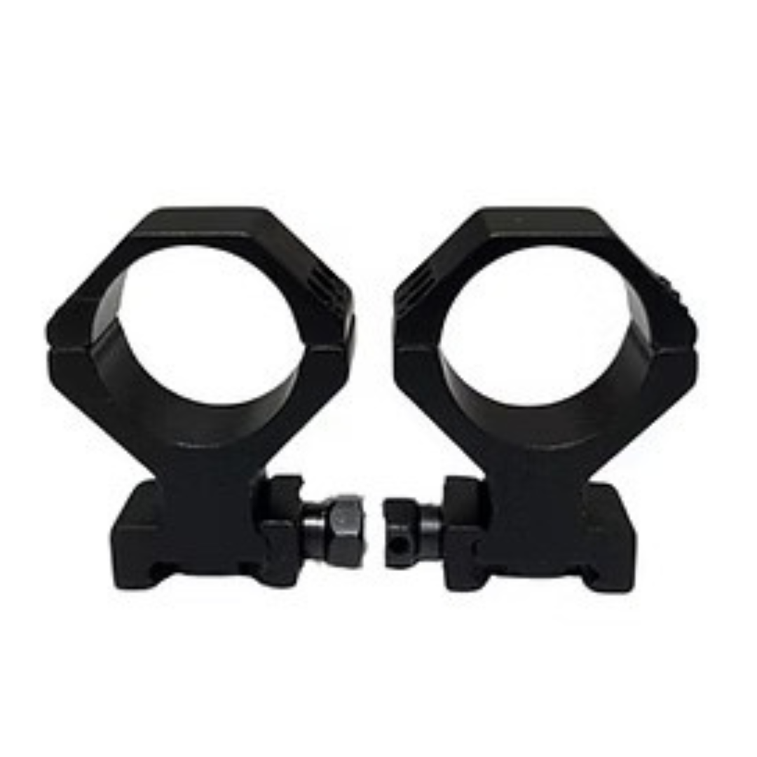 Osprey Global 30mm Scope Rings securely mounted on rifle with matte black finish and low-profile design