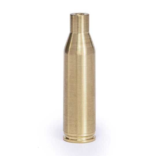 Red .338 Lapua brass laser boresight cartridge for precise weapon sighting and reduced ammo waste
