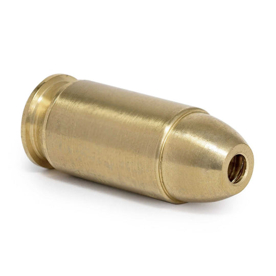 Red .45 ACP boresight laser cartridge with brass construction for precise firearm sighting and durability