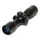 Matte black 4x32 crossbow scope with red and green illumination, ring mounts, and dust covers.