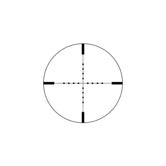 Mil-Dot reticle view of 4x32MDG tactical rifle scope with crosshair and dot markings