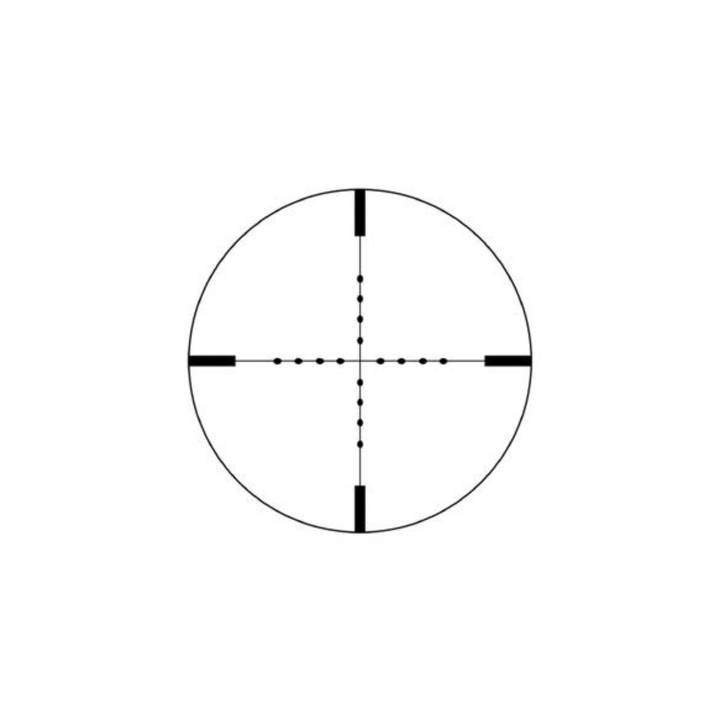 Mil-Dot reticle view of 4x32MDG tactical rifle scope with crosshair and dot markings
