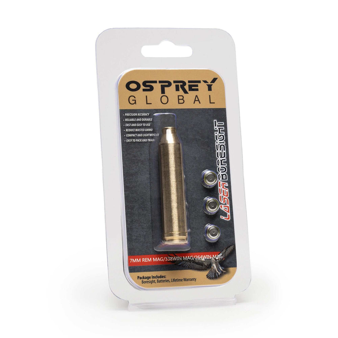Red 7mm REM Boresight with high-quality brass, visible red laser, and durable design for accurate weapon sighting