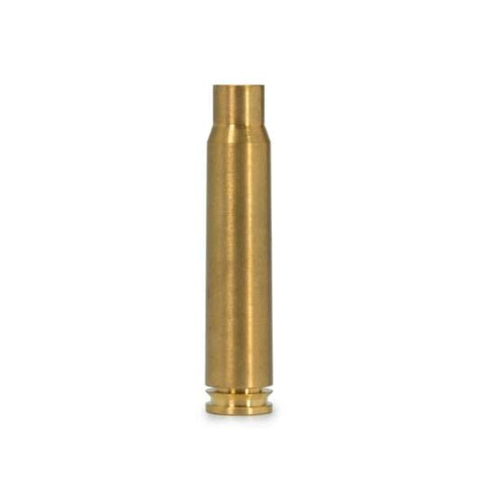 Red 8mm Boresight brass cartridge for firearm sighting with visible red laser.