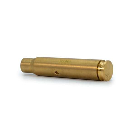Red 8mm brass laser boresight for firearm sighting with visible red laser dot