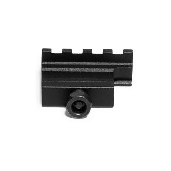 Black 45 degree angle mount for Picatinny and Weaver rails with aluminum alloy construction and matte finish