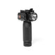 Tactical vertical grip with blue and green lasers and 1000 lumen flashlight for weaver or picatinny rails.
