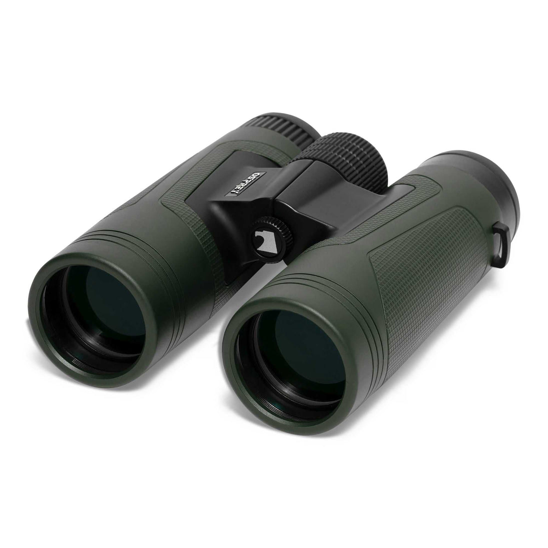 Compact 10x42 green binoculars with BAK4 prism, waterproof and fog proof, matte finish, center focus system.