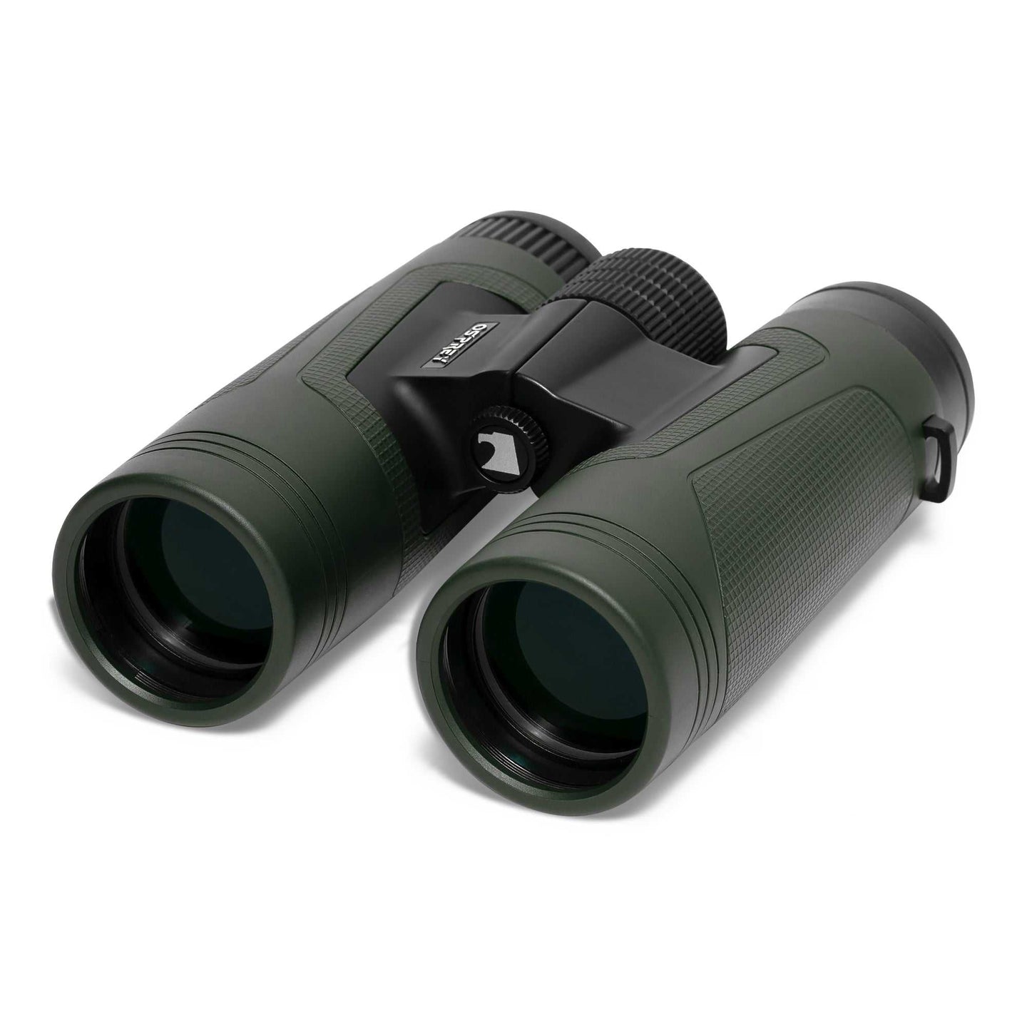 Compact 10x42 green binoculars with BAK4 prism, waterproof and fog proof, matte finish, center focus system.