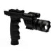 Vertical Foregrip Laser Flashlight Combo with matte black finish, 750 lumens flashlight, strobe function, and white LED pilot light for rifles.