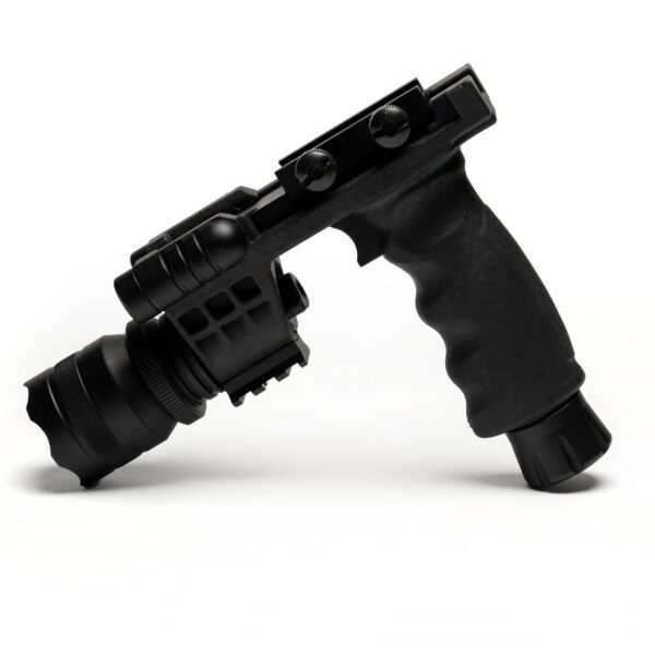 Matte black vertical grip laser flashlight combo with 500-lumen Cree Q5 LED and green laser for Weaver mounts