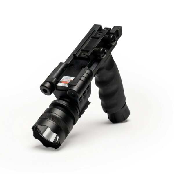 Matte black vertical grip laser flashlight combo with 500-lumen CREE Q5 LED and green laser for Weaver mounts