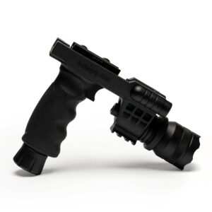 Matte black Osprey Tactical Vertical Grip with 500-lumen flashlight and green laser for Weaver mounts