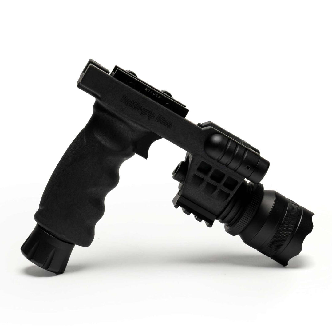 Osprey tactical vertical grip with 500 lumen flashlight and integrated green laser for rifle control and targeting