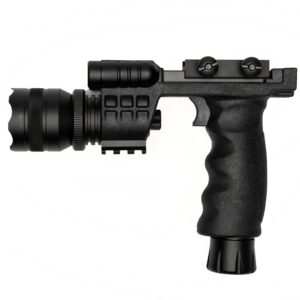 Matte black Vertical Grip Laser Flashlight Combo  with integrated 500-lumen flashlight and green laser for Weaver-style mounts