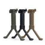 Osprey spring loaded bipods in black, OD green, and tan with extensible legs, multifunction design, picatinny/weaver rail compatibility, and lifetime warranty.