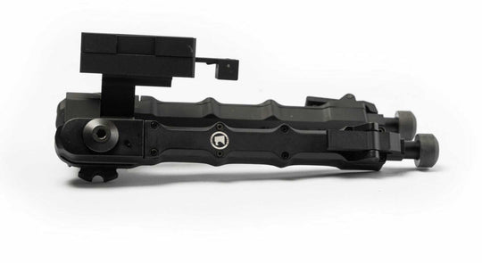 Black swivel bipod made of aluminum alloy with adjustable legs and quick attach design for picatinny or weaver rails