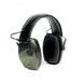 Electronic earmuffs with low profile design, 6x sound amplification, noise reduction rating of 25 decibels, and external battery compartment.