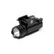 Black pistol tactical light with 230 lumens, quick-release mount, and strobe function for Picatinny rails