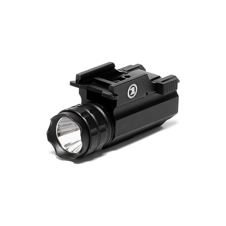 Compact Osprey 230 lumen pistol tactical light mounted on Picatinny rail
