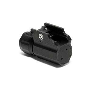 Compact black pistol tactical light with quick release mount for picatinny rails, 300 lumens brightness, ergonomic switch, and strobe mode.