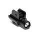Compact black pistol tactical flashlight with 600 lumens brightness and Picatinny rail mount and strobe