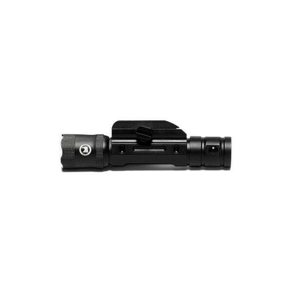 Matte black rifle tactical light with 600 lumens, Picatinny rail mount, multiple brightness modes, strobe feature, and durable aircraft aluminum alloy body.