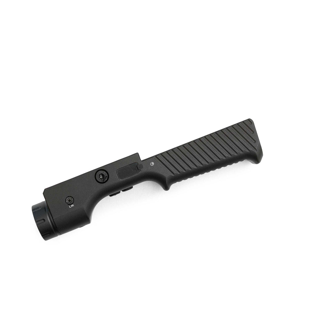 Black gun stock on a white background